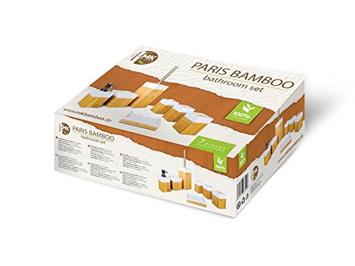 Die original MK Bamboo PARIS – Exklusives Badezimmer Set bestehend aus 7 Stück aus Bambus – Enthält: Bürstenhalter, Spender für Seife, Seifenschale, Zahnputzbecher, 1 Tasse Generica, 1 kleiner Becher mit Deckel und 1 Tasse groß mit Deckel – Montage-Zubehör Badezimmer aus Holz Typ Design Paris - 4