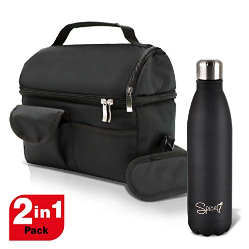 SPICE Borsa Termica Caldo e Freddo capacità 8 L con Tracolla Porta Pranzo + Bottiglia Termica Acciaio Inox 500 ml Doppia Parete BPA Free