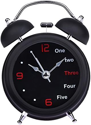 Cunclock Happy Home Fashion Number/English Retro Double Bell Desk Table Alarm Clock ,Black