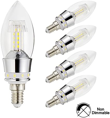 MDee E14 LED Candelabra Bulb Base , LED Bulb 60W Equivalent, 8W 6000K Bright White ,Torpedo Shape Bullet Top.