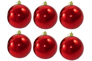 ‎ANNASTORE 6 x Weihnachtskugeln aus Kunststoff zum Hängen für den Außenbereich Ø 15 cm - Frost und Wetterfest - Outdoor Weihnachtkugeln - Christbaumkugeln für draußen (6 Stück rot (glänzend) Ø 15 cm)