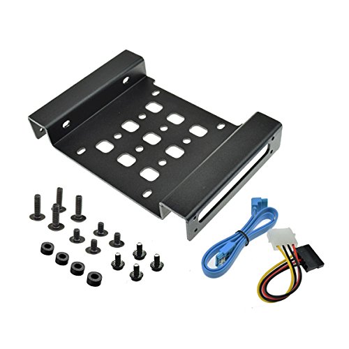 PHEMENG 5,25" Einbaurahmen für 2,5" / 3,5" Festplatten SSD SATA Halterng Interner Festplattenadapter für Desktop-PC Computer CD-/DVD-ROM mit SATA 3 Datenkabel und Stromadapter