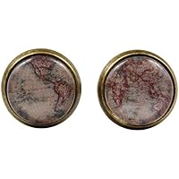 Ohrstecker Cabochon Weltkugel antik bronzefarbende Fassung 12mm Handgemacht