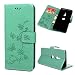 Produktbild Edauto Sony Xperia XZ3 Hülle Leder Case Schutzhülle Wallet Flipcase Lotus Schmetterling PU Handyhülle Handytasche Schale Geldbörse Karteneinschub Magnetverschluß Ständer Klapptasche Tasche Minzgrün