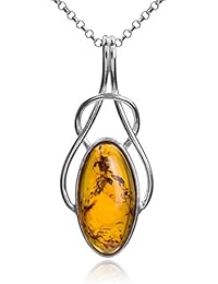 Colgante Celta Miel Ámbar, Plata de ley, Ovalado, Cadena 46 cm