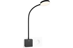 ENUOTEK Lampe Applique Murale de Chevet Chambre Lecture LED avec Prise de Courant pour Lire la Nuit, 4W 350Lm, 3X Luminosité Tactile Dimmable, 3000K-4000K-5000K, Lampe Flexible Noire