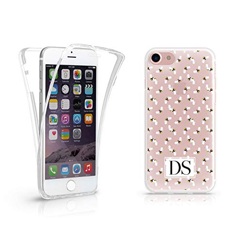 Personalised Iphone 7 Plus & 8 Plus Tirita Full 360 Protection Clear Soft Gel Phone Case Custom Initials Name Shabby Chic Vintage Cute Floral