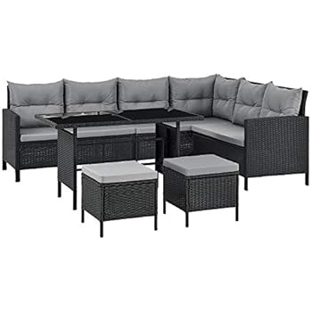 Amazon.de: KMH®, große Schwarze Gartensitzgruppe Lounge Esstisch Sofa