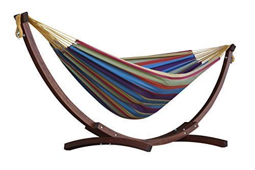 Vivere C8SPCT - Doble algodón hamaca con madera de pino maciza Arc función atril - Tropical