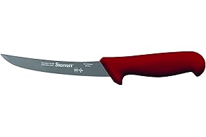 Starrett Professional Stainless Steel Kitchen Boning Knife - Narrow Curved Profile - 6-inch (150mm) - Red Handle