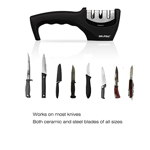 Gelindo 3 Stufe Messerschärfer – Keramik, Grob- und Fein – gummierte Base- Beste für das Überleben, Kampf, Skulptur, Filet, Brot, Schweizer, Taschenmesser & More - 4