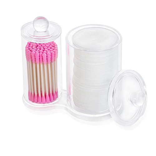 HABI Wattepadspender Kosmetex, Wattepads Wattestäbchen Halter Spender Wattebausch Tupferhalter, Zeletten, Acryl klar verbindend 2 runde Behälter - 3