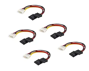 Wizzo (Pack of 5 Pieces) 15cm 4 Pin Molex to Dual SATA Power Y Cable Adapter for Internal Hard Disk Drive, HDD, SSD & DVD Writer