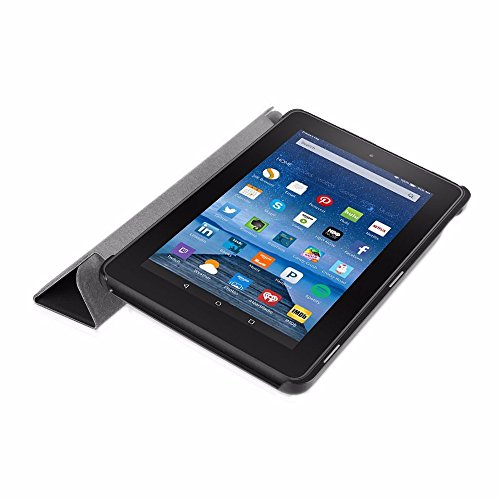 Amazon Fire 7-Hülle (7-Zoll-Tablet, 7. Generation – 2017), EasyAcc Hochwertiges PU Leder Schutzhülle Case – mit Standfunktion für neue Fire 7-Tablet, 17,7 cm (7 Zoll) Display – (Schwarz, Kunstleder, Ultra Dünn) - 2