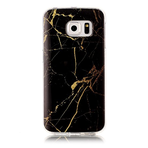 Cozy Hut Für Samsung Galaxy S6 Edge Handyhülle mit Marmor / Marble Design(schwarz / golden) | Handytasche | | Schale | | Hülle | | Case | Handy-etui | TPU-Bumper | Soft Case | Schutzhülle Cover für den optimalen Schutz ihres Samsung Galaxy S6 Edge (5,1 Zoll) – Gold schwarzer Marmor - 2