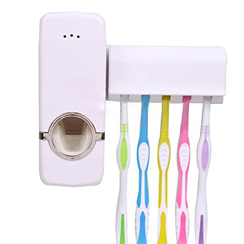 Fenrad® Automatischer Zahnpastaspender, handfreie Bedienung, mit Zahnbürstenhalter (5 Plätze)