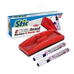 Stic Whiteboard Duster 2 Markers Black Blue Felt Bottom Surface Clean Dry Erase Non Magnetic Kids Board Marker Small Board Writing Office Message Pads White Boards Presentation Eraser Clip Home Office