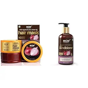 WOW Skin Science Red Onion Black Seed Oil Hair Mask with Red Onion Seed Oil Extract and Black Seed O & WOW Skin Science Red Onion Black Seed Oil Hair Conditioner with Red Onion Seed Oil Extract Black
