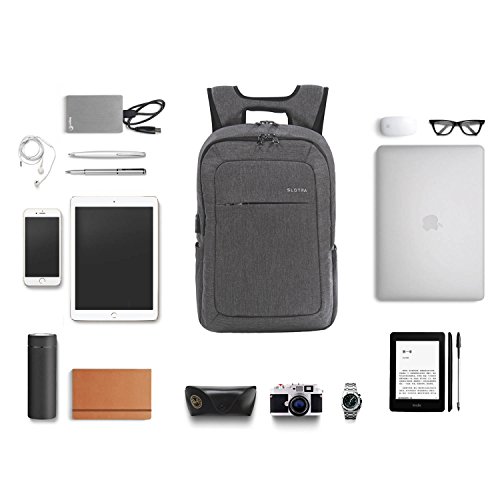Slotra Laptoprucksack USB-Ladeanschluss Business 15 6 Zoll Slim Backpack Schule Outdoor Resien leichtgrau 