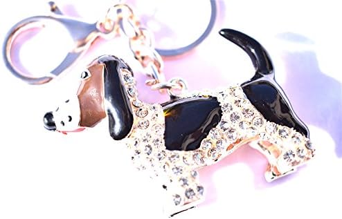 Large Hand Bag Charm with Keyring Rhinestone on Golden Metal New Handbag Purse (Dog (hound))