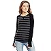 Hypernation Black and Grey Stripe Round Neck Thumb Insert Cotton T-shirt For Women RS.749.00