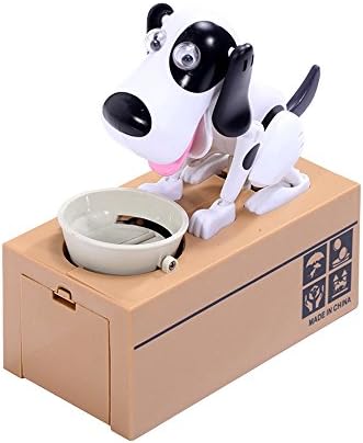 GRAAT Dog Coins Bank Saving Bank Money Box Piggy Puppy Hungry Eating Dog Stealing Coin Funny Gift,White Black