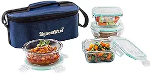 Signoraware Double Decker Glass Lunch Box Set, 4-Pieces, Clear