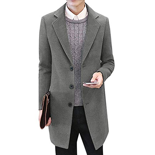 OSYARD Herren Fleecemantel,Mäntel,Winterparka, Männer Trenchcoat Windbreaker Windjacke Formale Einreiher Figuring Ubergangsjacke Lange Revers Wolljacke Outwear Windmantel Business Mantel Coat