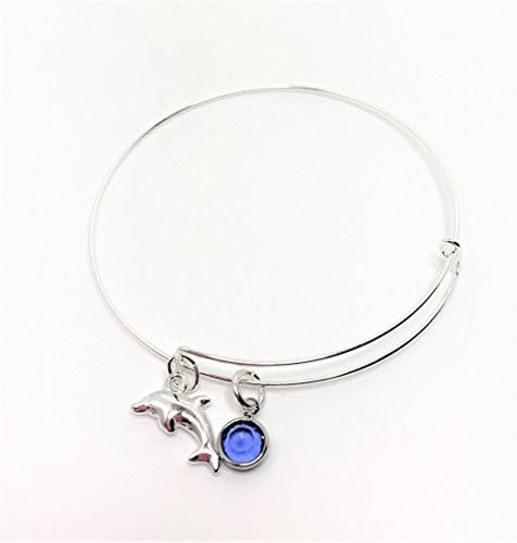 Dolphin Charm Birthstone Bangle in Sterling Silver
