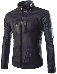 Chaqueta Cazadora Abrigo Cuero de Imitación Manga Larga Chaquetas de Moto Para Hombre