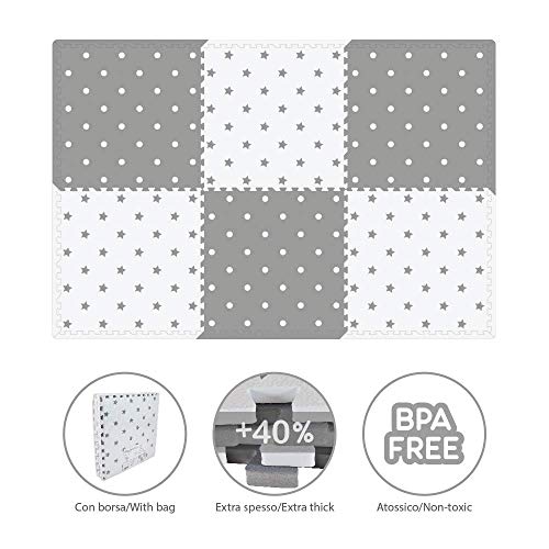 VeloVendo® Alfombra Puzzle Infantiles 40% más Gruesa Que la Alfombra de Rompecabezas Normal con Certificado CE | Suelo de Espuma EVA | Tapete de Juego | Alfombra Suave para Bebé (Estrellas Grises)