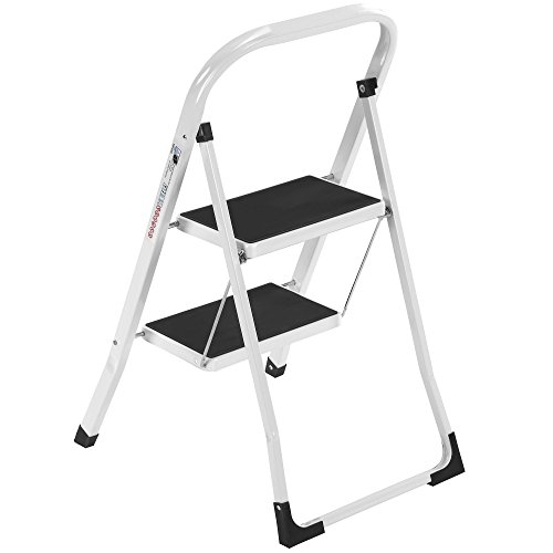 VonHaus Schwerlast Klappbare Transportfähige 2 Stufen Leiter Stehleiter Stahl - 6