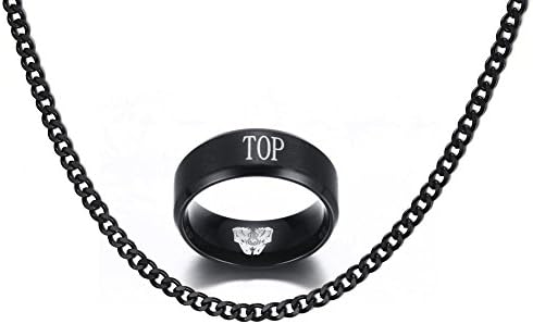 Vnox Stainless Steel League of Legends LOL "TOP" Engraved Finger Rings for Men Women Gift,Black,Free Curb Chain Necklace