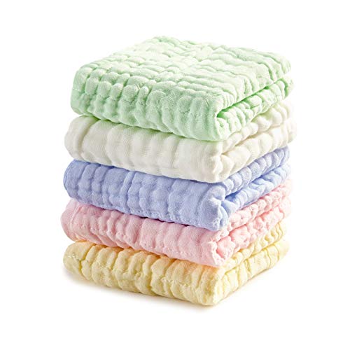 Set da 6 Mussole Neonato Asciugamani per Neonato in Mussola Bagnetto Cambio Pulizia 100% Cotone Mussolino Bavaglino Tovagliolo Fazzoletto Salviettine 25,4 x 25,4cm (6 PACK)