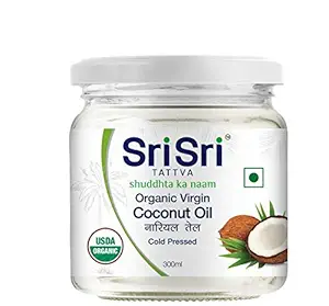 Sri Sri Tattva Organic Virgin Coconut Oil, 300ml - Cold Pressed, Natural, Pure Coconut Oil for Healthy Hair and Skin Care - Suitable for Cooking