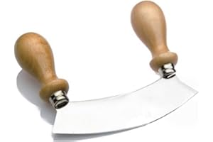 Tredoni Hachoir Couteau Mezzaluna 15cm Coupe-Trancheuse, Hachoir Rond de Lune -Acier Inoxydable Italien, Manches en Bois (15 cm)