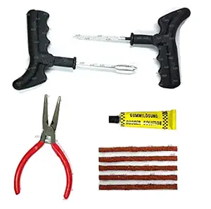 A2D Cars-Bikes Emergency Tyre Repair Puncture Kit with Rubberized Strips, Rubber Extractor, Inserter,Nose Plier and Bond Glue