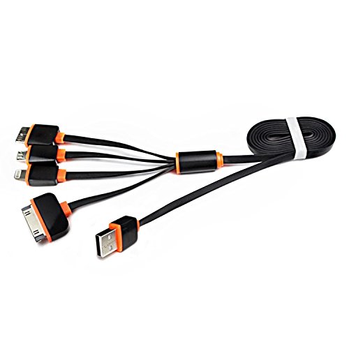 Cargador m  ltiple  J2CC Cargador del USB 4 en 1 con el interruptor del rel  mpago de 8 Pin   30 puertos del USB 2 0 del USB del Pin   Micro para todo IOS  Andriod  mini dispositivos portuarios  100cm  negro   naranja 