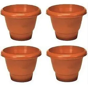 Rojdeal 14 Inch Round Flower Planter |Big Size Planter Pot | Plant Container Set, Pack of 4 - Brown Plastic Pots Plant Container Set (Pack of 4)