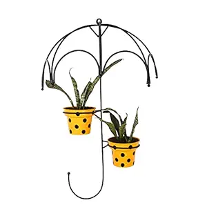 HINS Black Designer Metal Umbrella with Metal pots For Indoor Plants And Home Decor (With Yellow Dotted Pots) Gamla For Garden 12 Inch I 12 Inch Pots For Plants I Pots For Plants I Succulent Pot Empty I Plastic Tub For Gardening I Flower Pots For Garden Big Size 12 I Falawar Pot For Garden I Fiber Gamla I Plastic Pot I 12 Inch Pot I Flowwr Pot I Flowee Pots