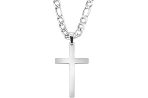OUMI Cross Necklace for Men Women- Stainless Steel Pendant with 3:1 Figaro Chain -Silver 4/5/6 mm Width