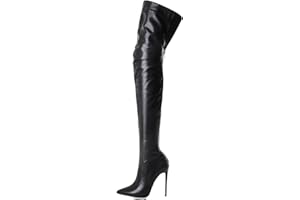 ESSUE Chaussures Botte Genou Femme Boots Mode Longue Talon Haut Aiguille Bout Pointu Vernis Zip Chaud Winter Bootie Thigh High Stiletto Sexy Bottes Cuissardes Femme Bottines Femmes Automne