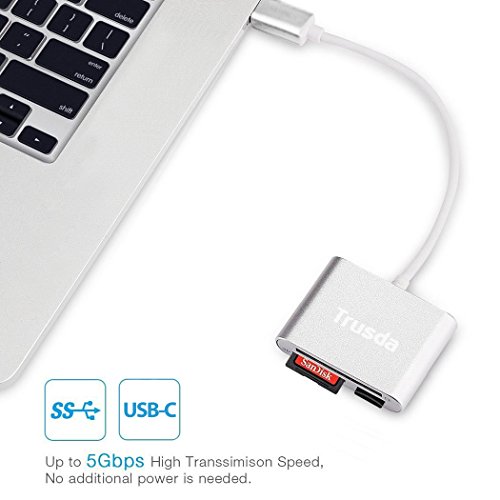 Trusda CR2C Type C superschnelles Aluminium-USB 3.0 3-in-1 Katenlesegerät für SD/CF/Mikro-SD – Silber - 5