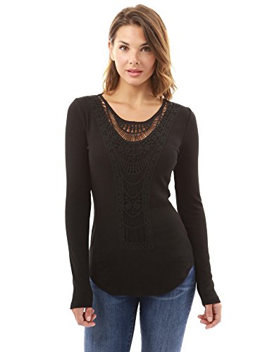 PattyBoutik Donne Uncinetto dell'inserzione del Merletto Camicetta Fondo Arrotondato (Nero 40)