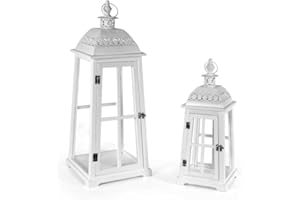 GICOS IMPORT EXPORT SRL Set 2 Lanterne decorative porta candele stuttura in legno vetro e metallo colore bianco shabby chic KMK-837784