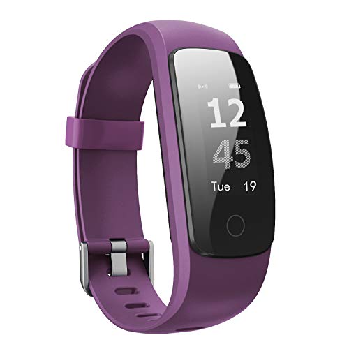 Pulsera Actividad inteligente, Ausun 107 HR Plus Pulsómetro Impermeable IP67, Sueño, Podómetro Monitor de Calorías, GPS para Correr, Guía de Respiración, Bluetooth 4.0 para iOS y Android, morado