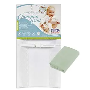 [Combo Pack]LA Baby Waterproof Contour Changing Pad 32 & Mint Terry Cover - Made in USA. Easy to Clean, Non-Skid Bottom, Safety Strap, Fits All Standard Changing Tables for Best Diaper Change