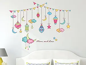 Amazon Brand - Solimo PVC Vinyl Moon and Stars Wall Sticker for Living Room (Multicolour, 91 cm x 71 cm)