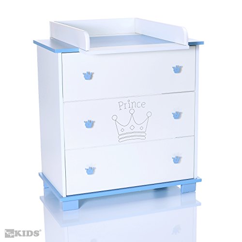 PRINZ blau Babyzimmer Möbel Komplettset für Jungs mit Kinderbett 120×60 Wickelkommode 9 teiligen Bettwäsche Set weiss - 2