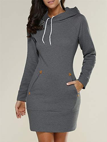 Preisvergleich Produktbild Swallowuk Hoodies Kleider Damen Langarm Sweatshirt Kleid Rollkragen Bodycon MiniKleid Cocktail Partykleid Outwear Lange Pullover Kapuzenpullover (M, Dunkelgrau)